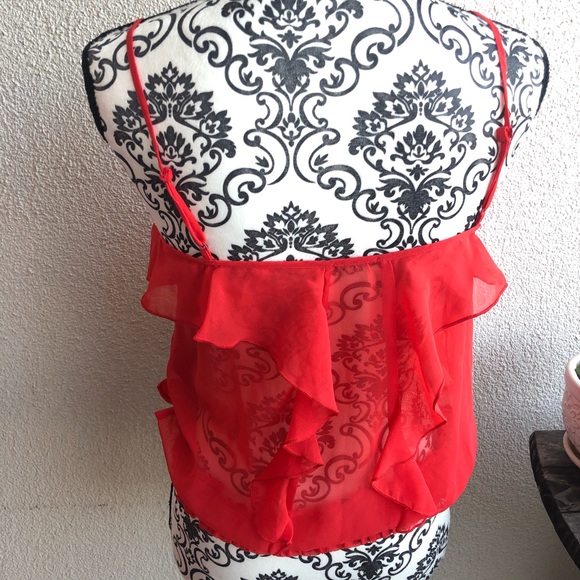 Red Ruffle Spaghetti Strap Top/ Blouse - Picture 2 of 3